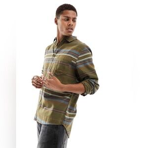 Cotton On Mens relaxed button front shirt in khaki stripe- Size 2XL